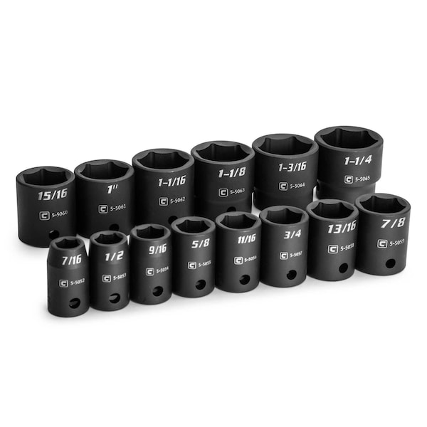 1/2 in. Drive Shallow Impact Socket Set, 7/16 to 1-1/4 in., SAE, 14-Piece